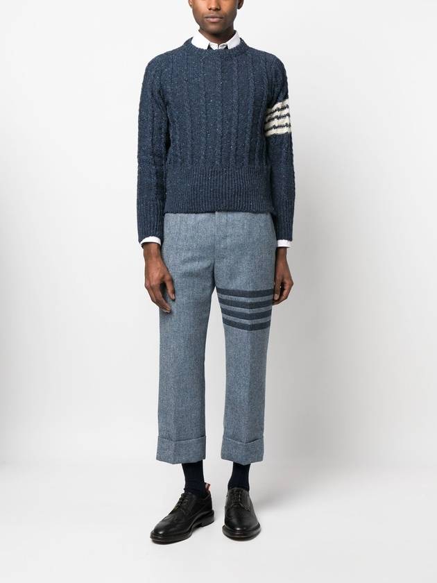 Donegal Twist Cable 4-Bar Classic Crewneck Knit Top Blue - THOM BROWNE - BALAAN 5