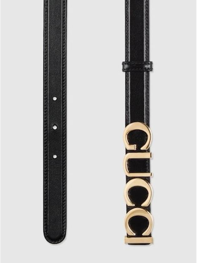 Gold Logo Buckle Thin Leather Belt Black - GUCCI - BALAAN 4