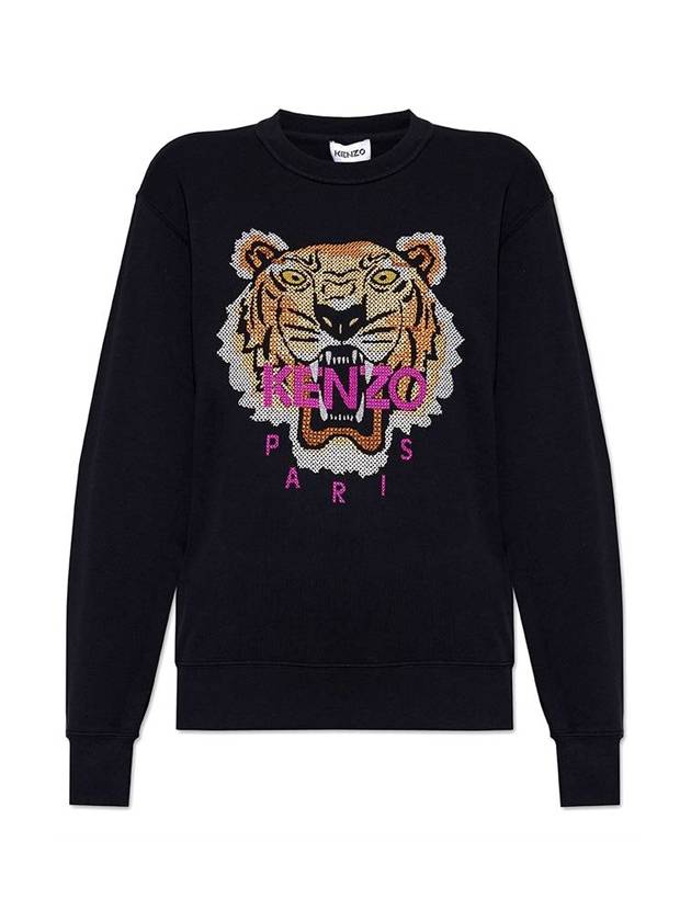 Tiger Jacquard Crew Neck Sweatshirt Black - KENZO - BALAAN 1