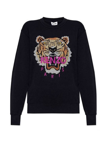 Tiger Jacquard Crew Neck Sweatshirt Black - KENZO - BALAAN 1