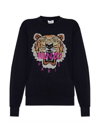 Tiger Jacquard Crew Neck Sweatshirt Black - KENZO - BALAAN 1