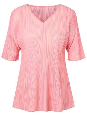 Women's Folded Pleated V-Neck Top Pink - MONPLISSE - BALAAN 1