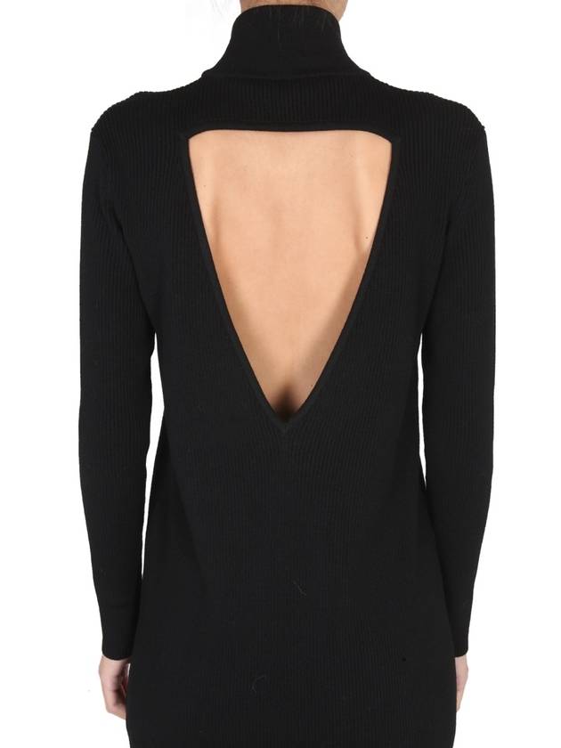 Cut Out Detail High Neck Wool Midi Dress Black - BOTTEGA VENETA - BALAAN 5