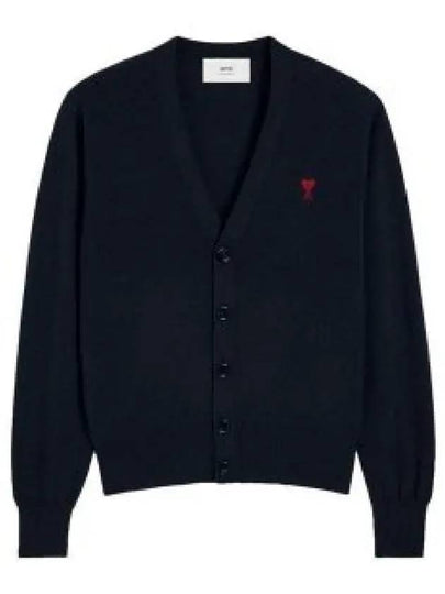 Heart Logo Wool Cardigan Navy - AMI - BALAAN 2