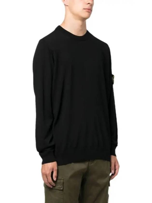 Regular Fit Crew Neck Wool Knit Top Black - STONE ISLAND - BALAAN 4