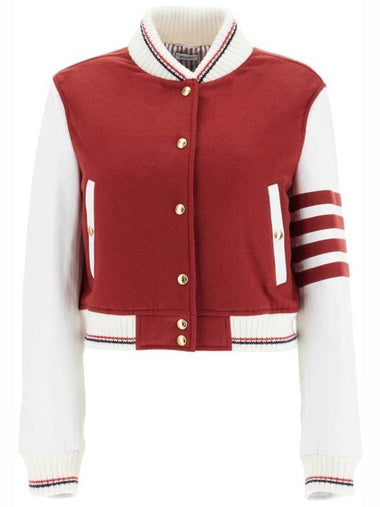 4-Bar Crop Varsity Cashmere Bomber Jacket Red - THOM BROWNE - BALAAN 1