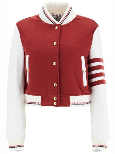 4-Bar Crop Varsity Cashmere Bomber Jacket Red - THOM BROWNE - BALAAN 2