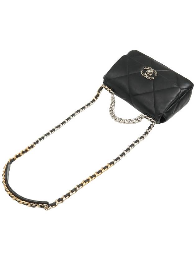 Black Lambskin Silver Gold Metal 19 Small Flap Shoulder Bag - CHANEL - BALAAN 5