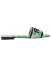 Rose Print Embroidered Logo Canvas Slide Slippers Green - FENDI - BALAAN 3