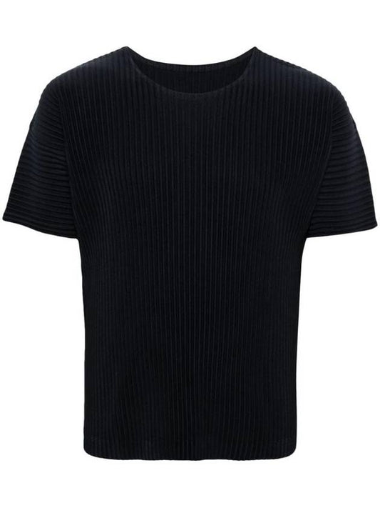 Pleated Short Sleeve T-Shirt Navy - ISSEY MIYAKE - BALAAN 1