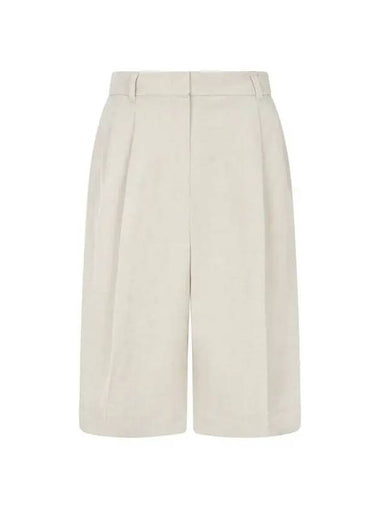 Women s Two Tuck Linen Blend Shorts Beige - EMPORIO ARMANI - BALAAN 1