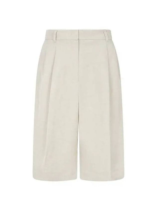 Women s Two Tuck Linen Blend Shorts Beige - EMPORIO ARMANI - BALAAN 1