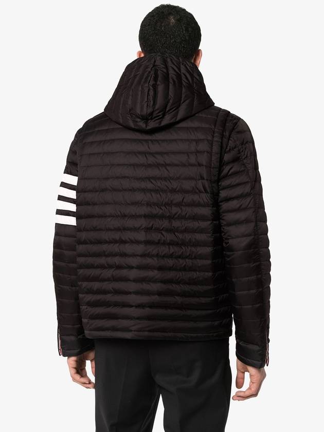 Matte Nylon 4-Bar Stripe Downfill Quilted Hoodie Padding Black - THOM BROWNE - BALAAN 6