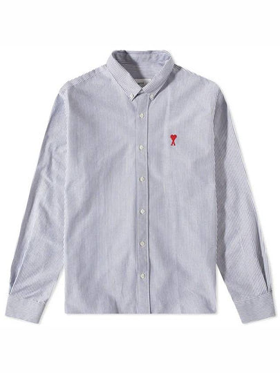 Embroidered Heart Logo Stripe Long Sleeve Shirt Blue - AMI - BALAAN 2