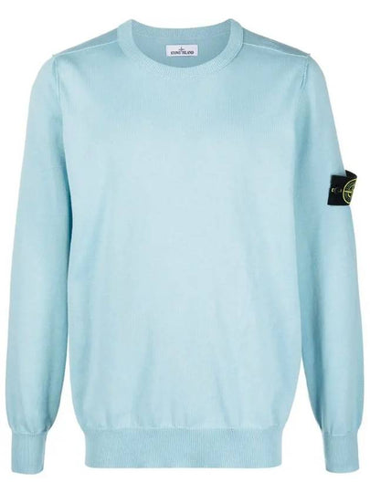 Wappen Patch Crew Neck Soft Cotton Knit Top Pastel Blue - STONE ISLAND - BALAAN 2