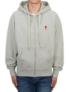 Ami De Coeur Embroid Logo Hoodie Zip-up Grey - AMI - BALAAN 2