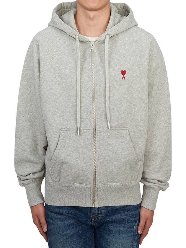 Ami De Coeur Embroid Logo Hoodie Zip-up Grey - AMI - BALAAN 2