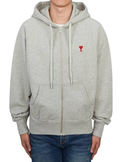 Ami De Coeur Embroid Logo Hoodie Zip-up Grey - AMI - BALAAN 2