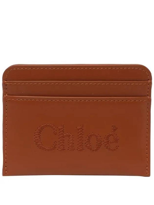Embroidered Logo Calfskin Card Holder Brown - CHLOE - BALAAN 1