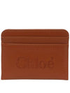 Sense Embroidered Logo Calfskin Card Wallet Brown - CHLOE - BALAAN 1