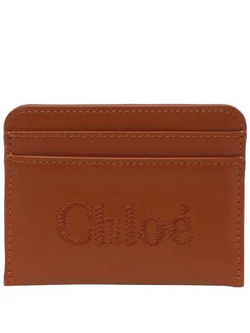 Sense Embroidered Logo Calfskin Card Wallet Brown - CHLOE - BALAAN 1