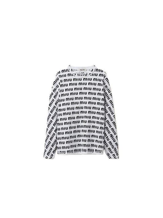 Allover Logo Print Cotton Long Sleeve T-Shirt White - MIU MIU - BALAAN 1