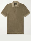 Tom Ford Slim Fit Cotton Blend Button Passing Terry Polo TShirt Green - TOM FORD - BALAAN 1