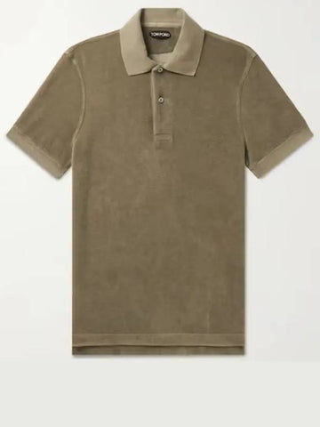 Tom Ford Slim Fit Cotton Blend Button Passing Terry Polo TShirt Green - TOM FORD - BALAAN 1