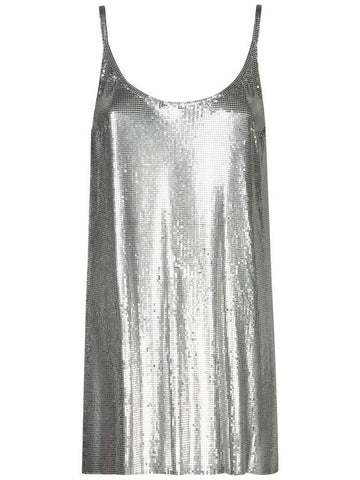 Metallic Sleeveless Top With Spaghetti Straps And Chainmail In Tech Fabric Woman - PACO RABANNE - BALAAN 1