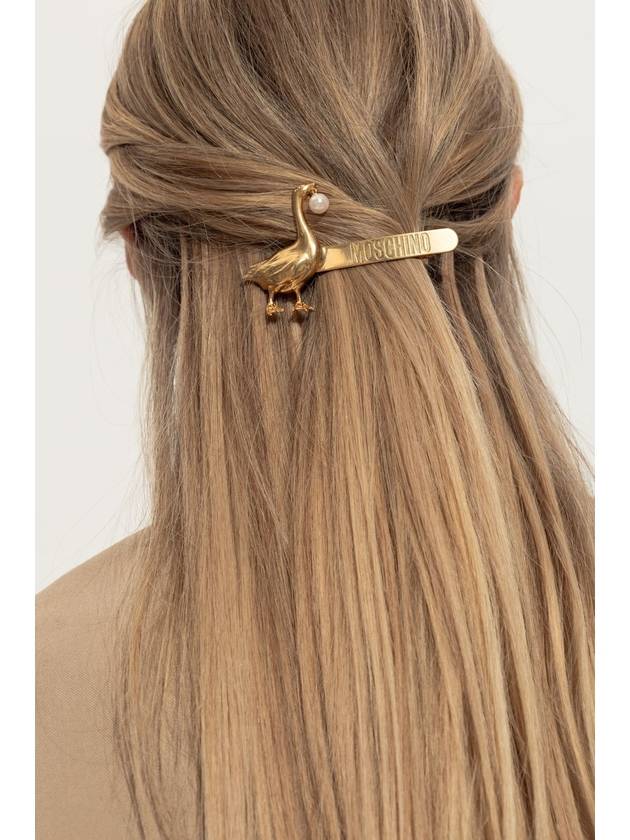 Moschino Hair Clip With Engraved Logo, Women's, Gold - MOSCHINO - BALAAN 2