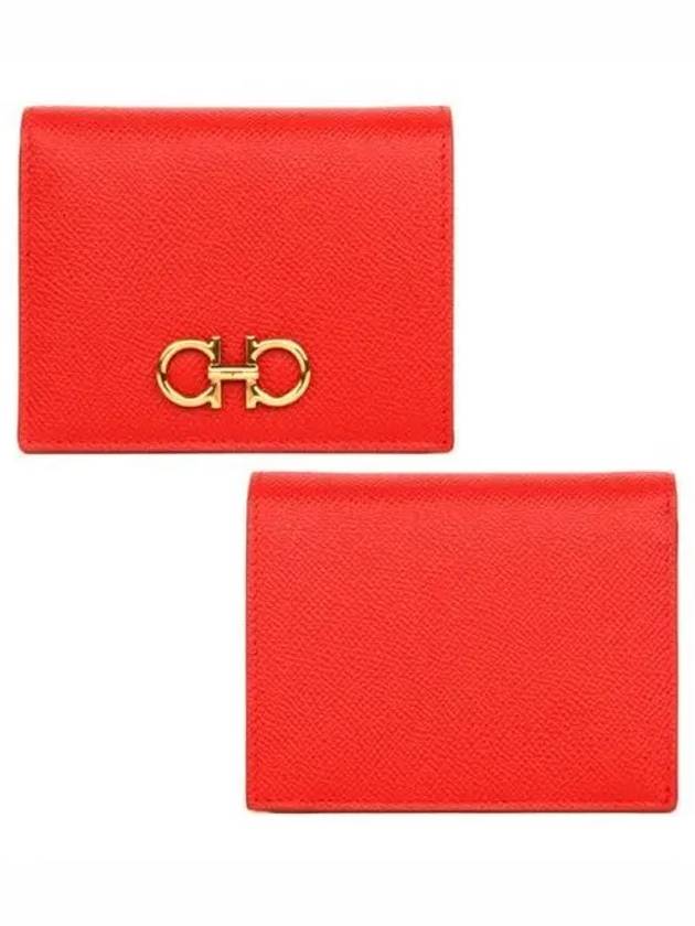 Gancini Compact Half Wallet Red - SALVATORE FERRAGAMO - BALAAN 2