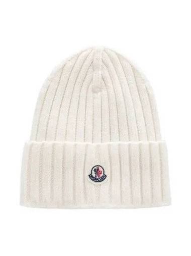 Logo wool knit ivory beanie - MONCLER - BALAAN 1