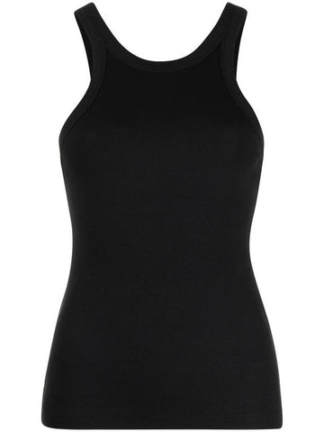 Women's Curved Ribbed Cotton Sleeveless Black - TOTEME - BALAAN 1