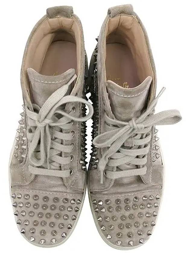 Gray Suede Metal Spike Lace Up High Top Women s Sneakers - CHRISTIAN LOUBOUTIN - BALAAN 4