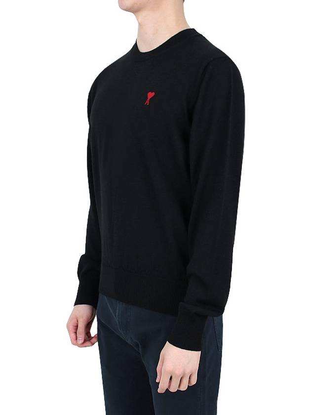 Heart Embroidered Logo Crew Neck Knit Top Black - AMI - BALAAN 4