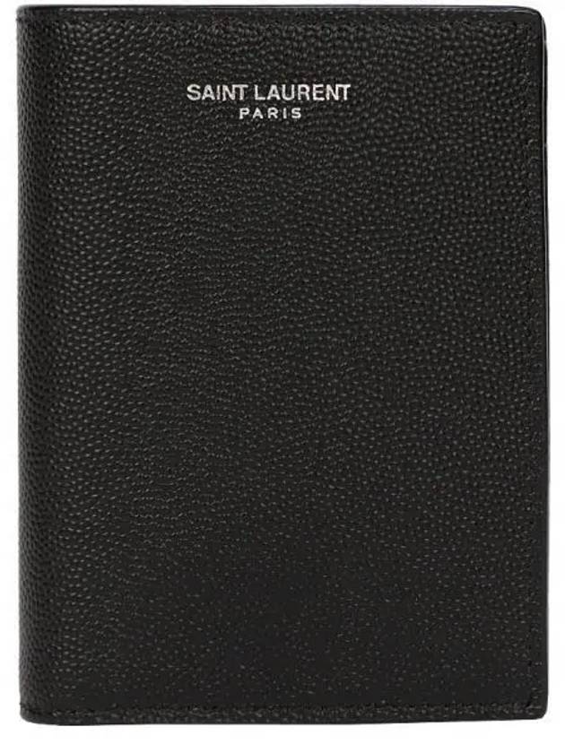 Logo Grain Leather Half Wallet Black - SAINT LAURENT - BALAAN 2