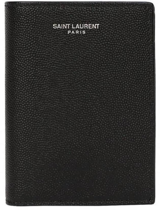 Logo Grain Leather Half Wallet Black - SAINT LAURENT - BALAAN 2