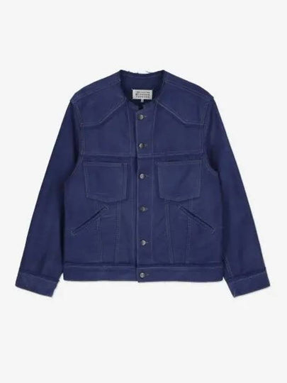 Collarless Distressed Cotton Denim Jacket Blue - MAISON MARGIELA - BALAAN 2