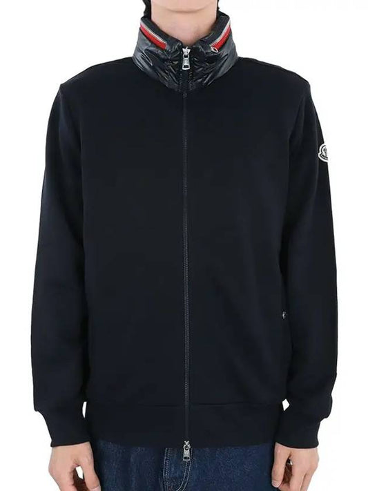 Logo Cotton Fleece Zip Up Hoodie Navy - MONCLER - BALAAN 2