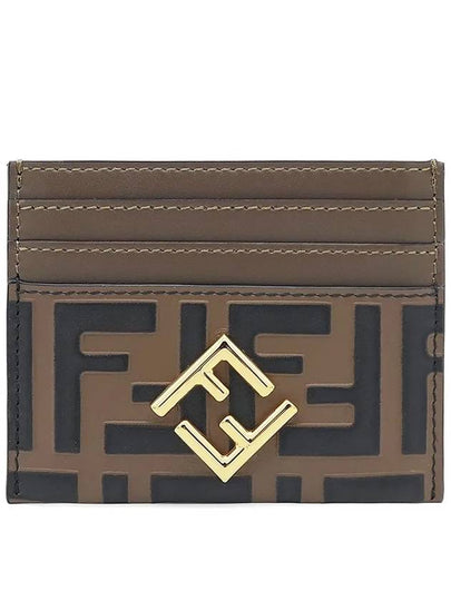 Logo Diamond Leather Card Wallet Brown - FENDI - BALAAN 2