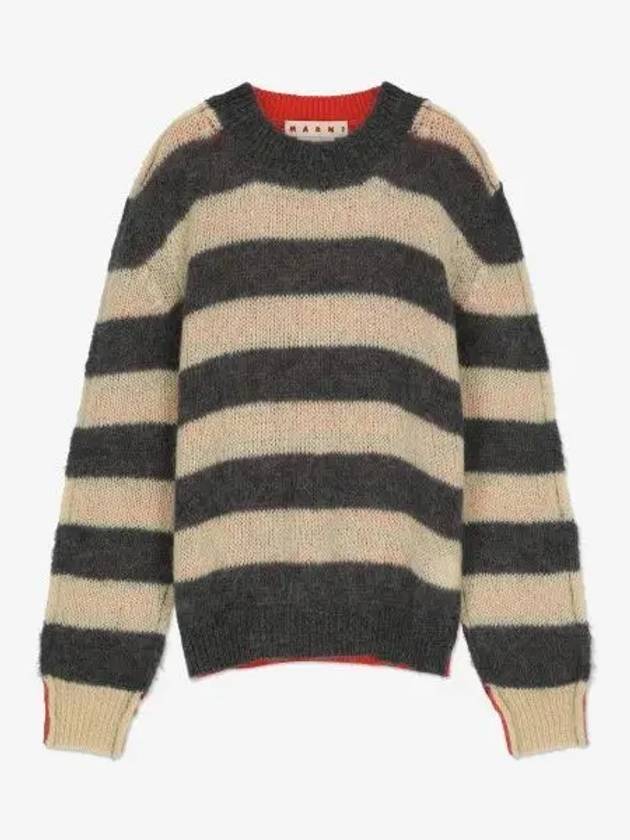 Striped Mohair Wool Blend Knit Top Grey - MARNI - BALAAN 2