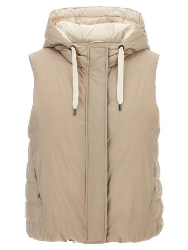 Hooded Down Vest Beige - BRUNELLO CUCINELLI - BALAAN 1