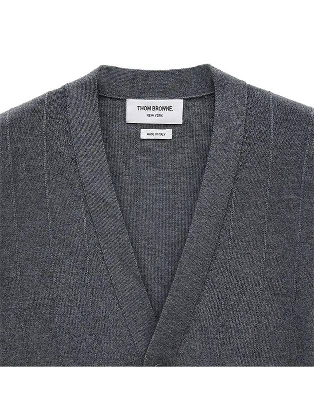 RWB V-neck Striped Virgin Wool Cardigan Grey - THOM BROWNE - BALAAN 3