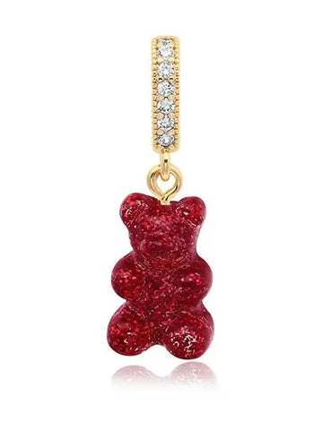 NOSTALGIA BEAR RED VELVET PAVE CONNECTOR gold pendant charm - CRYSTAL HAZE - BALAAN 1