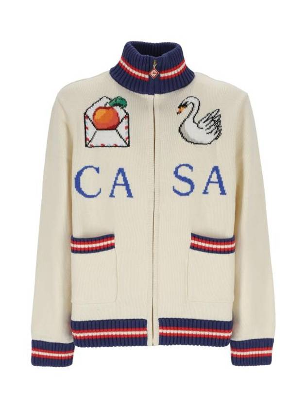 Swan Logo Graphic Knit Zip-Up Jacket White - CASABLANCA - BALAAN 2