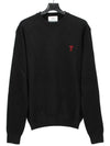 Heart Embroidered Logo Crew Neck Knit Top Black - AMI - BALAAN 2