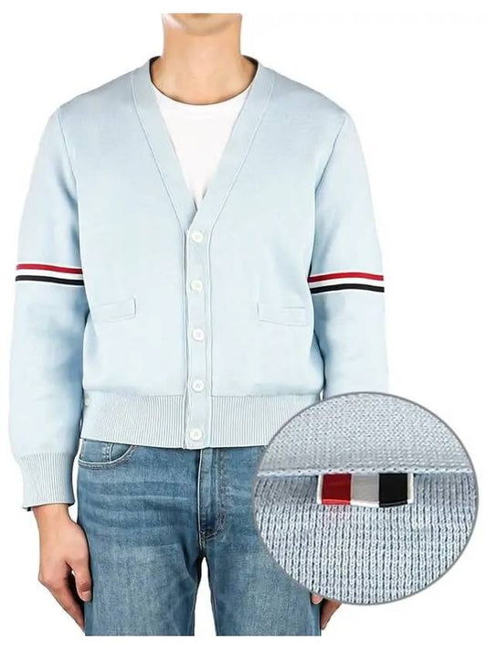 Milano Stitch Sprite Armband Cotton V-neck Cardigan Light Blue - THOM BROWNE - BALAAN 2