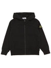 Kids Garment Dyed Heavy Weight Zip Up Hoodie Black - STONE ISLAND - BALAAN 1