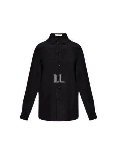 Basic Slim Fit Silk Shirt Black - SAINT LAURENT - BALAAN 2