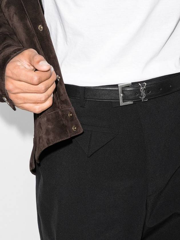 Silver Hardware Monogram Buckle Leather Belt Black - SAINT LAURENT - BALAAN 3